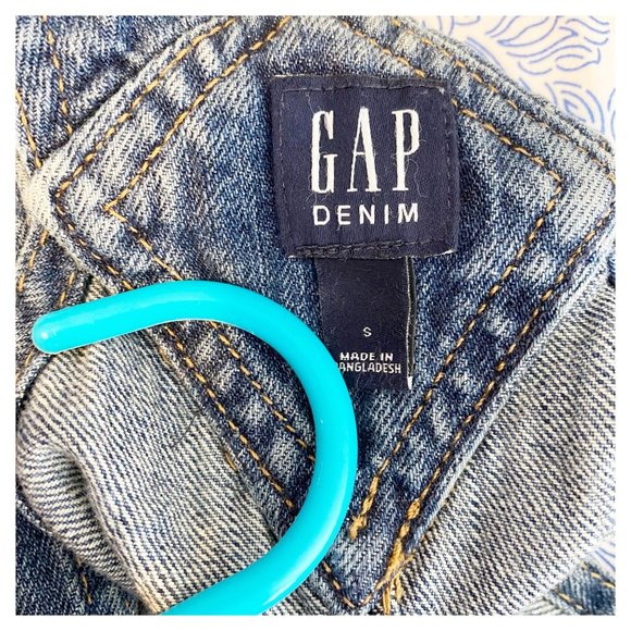GAP Denim Overalls Girls Size S Distressed Roll Cuff Hem Bib Patch Pocket - Picture 8 of 9